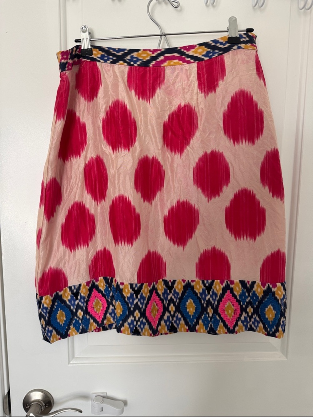 Maeve Pink and Fuchsia Patterned Pencil Skirt with Colorful Geometric Trim